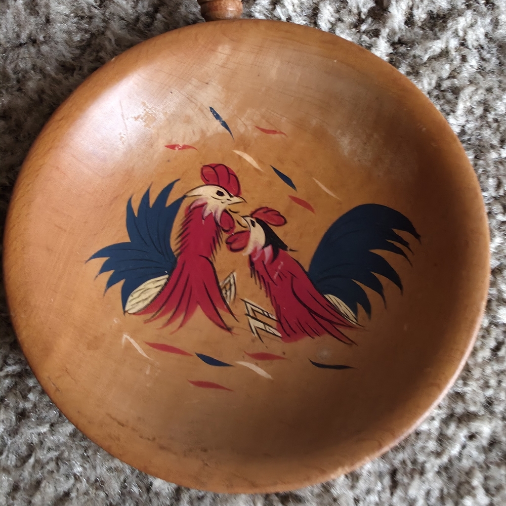 Rustic Rooster Decorative Wooden Bowl - Picture 3 of 6